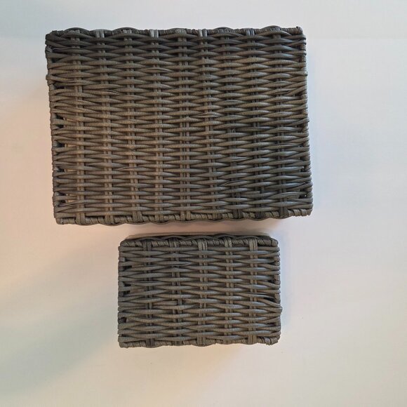 Set of 2 Woven Storage Baskets with Fabric Liners - Gray Brown Wicker - Picture 4 of 8